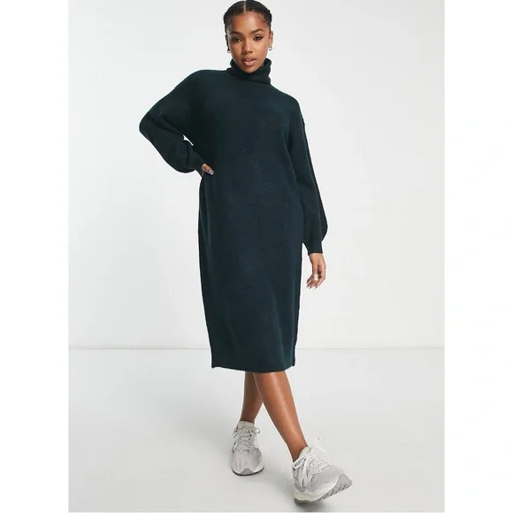 asos midi sweater dress ASOS New Look Black Ribbed Turtle Neck Midi Sweater Winter Dress